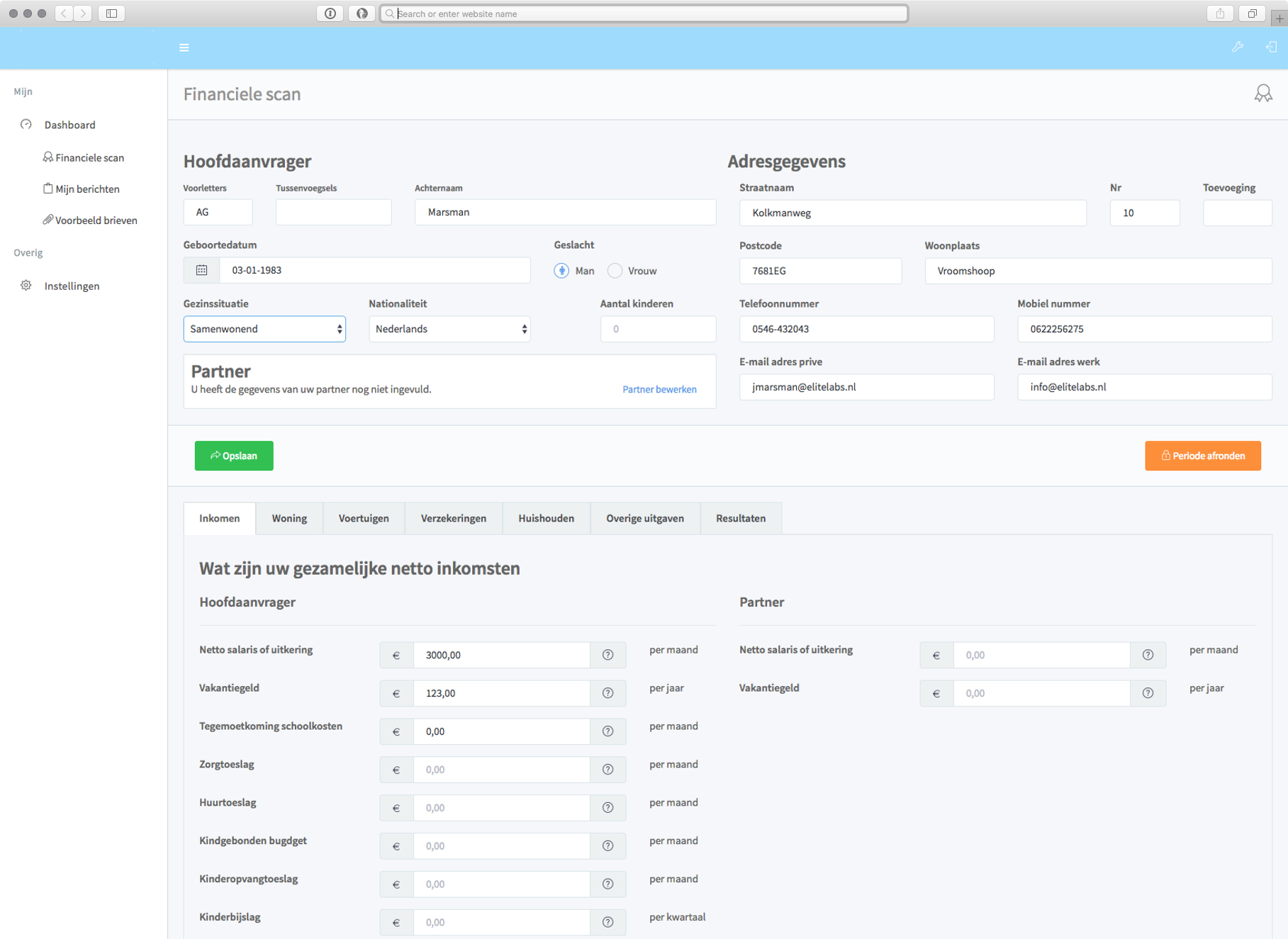 Financial Scan voorbeeld 1